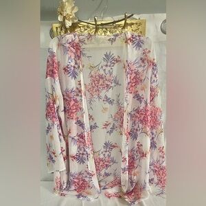 Floral Sheer Kimono Cardigan - Pink & Lavender Flowers